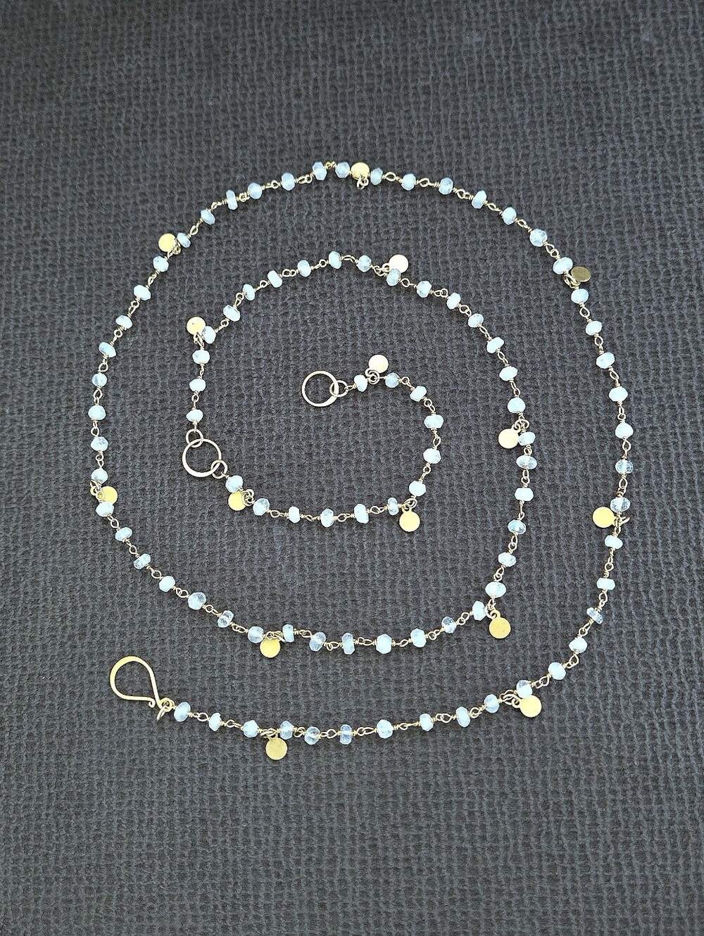 Long Necklace with Stationary Moonstone🌙 Beads and Brushed🖌 Gold💛 Paddles🏓